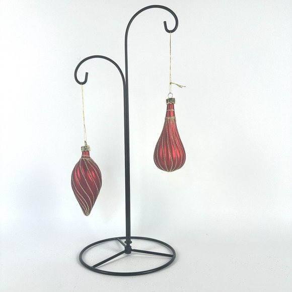 Other - Glass Christmas Ornaments Balls & Teardrop Set of 3 Red And Gold Glass